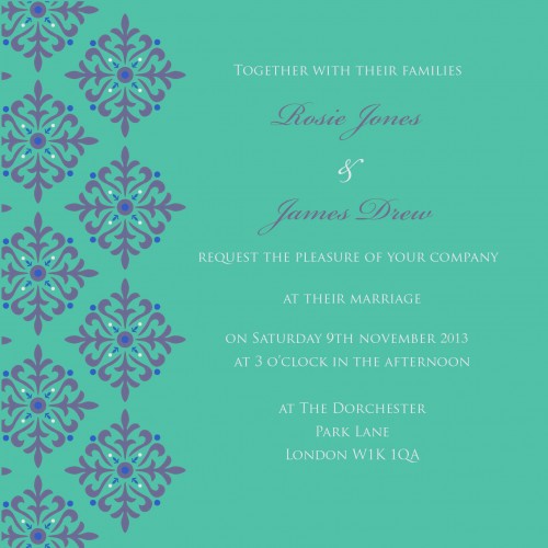 Green and blue wedding inv