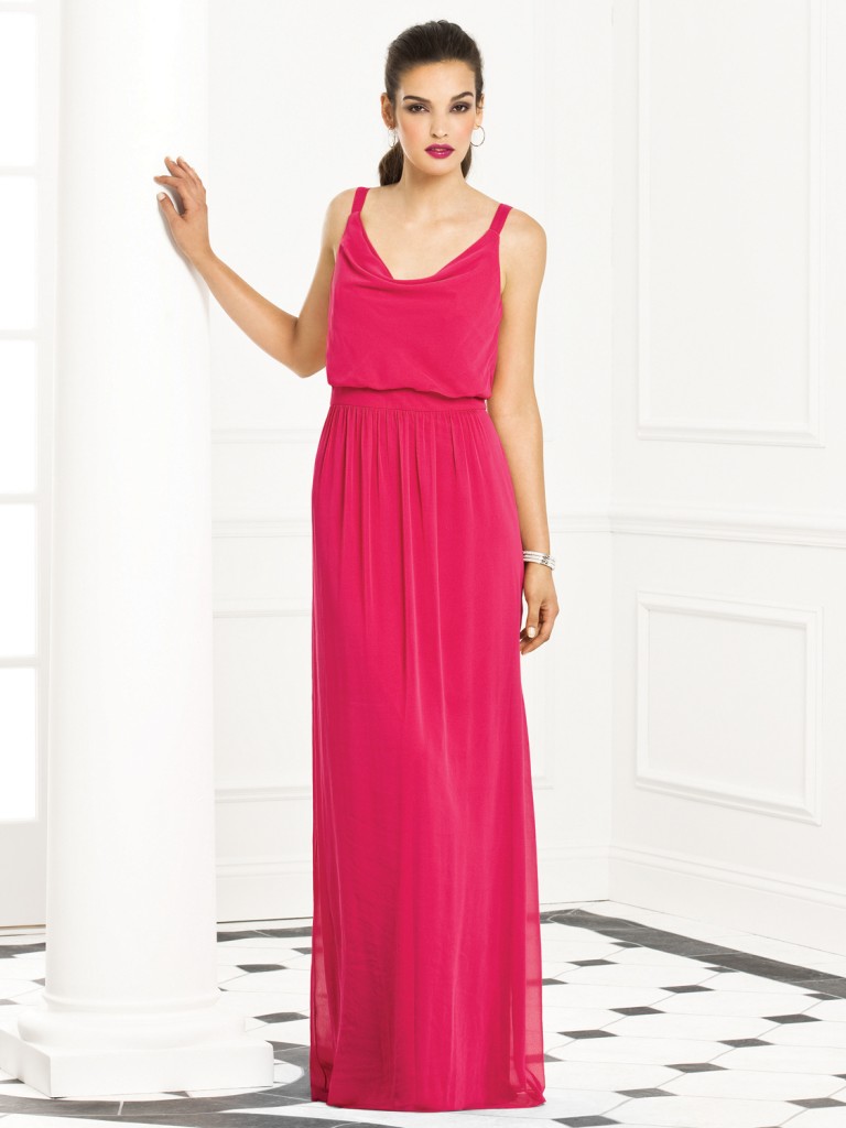 coral cowl neck long dress