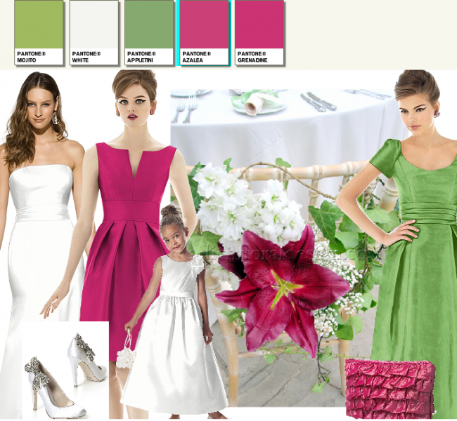 pink and green wedding moodboard