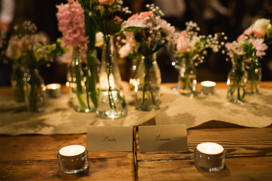 bride and groom table setting 