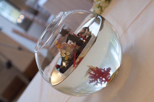 bride and groom table centrepiece