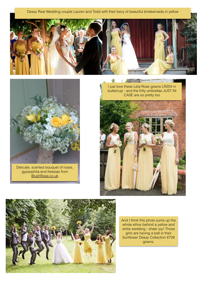 Yellow and white weddings from Dessy.com