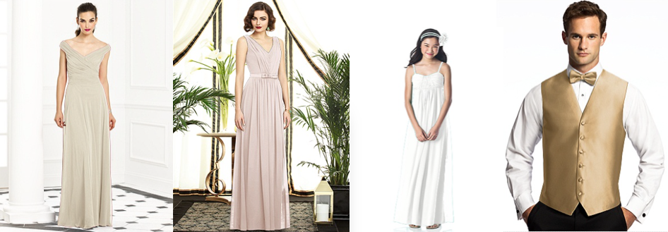 Dessy suggestions for Lena and Fin's wedding attire