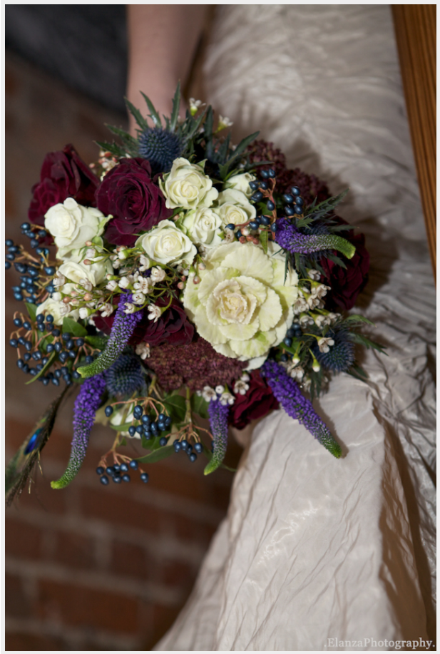 Blush Rose deep red and blue bouquet