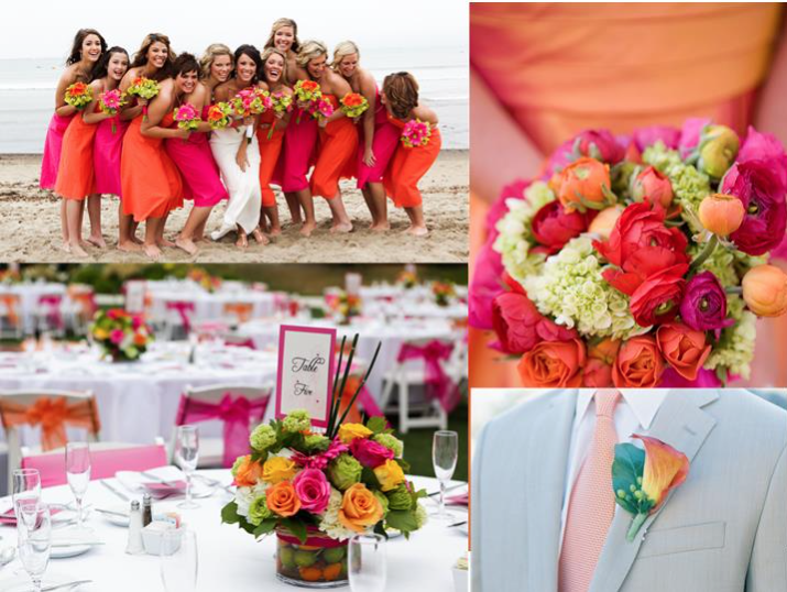 Pink and store orange bridesmaid dresses