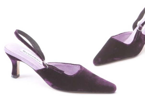 Purple velvet kitten heel sling backs from Mandarina