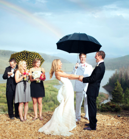 Rainbow colored bridesmaid dresses