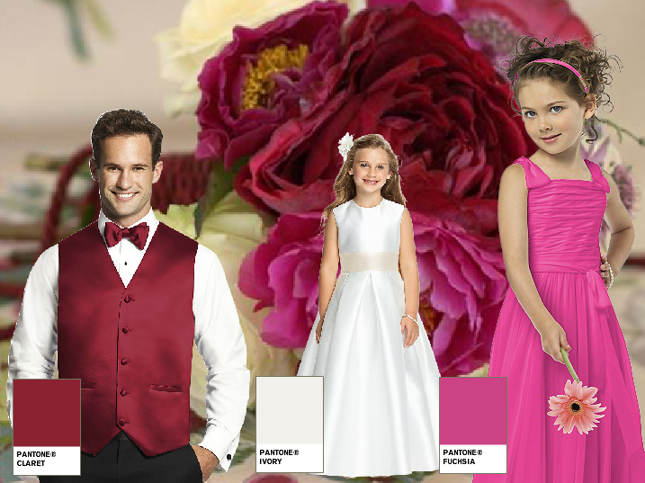 Hot pink and red groom and flower girl wedding colours
