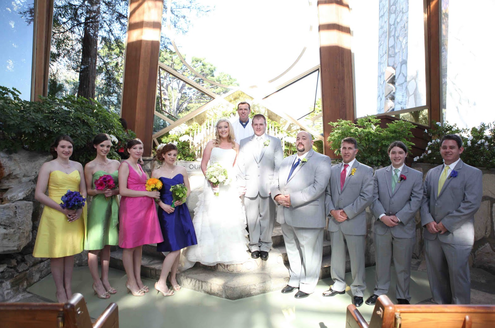 rainbow colored bridesmaid dresses