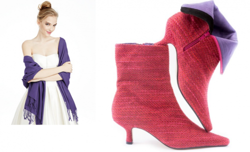 Pashmina Regalia with pink boucle boots by Mandarina.com