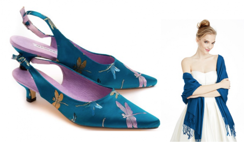 Pashmina with Teal Dragonfly slingbacks from Mandarina.com