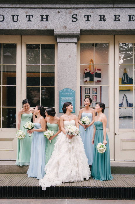 mix and match bridesmaid dresses with celadon