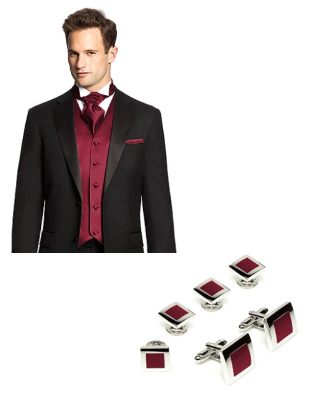 Vibrant red accessories for the groom