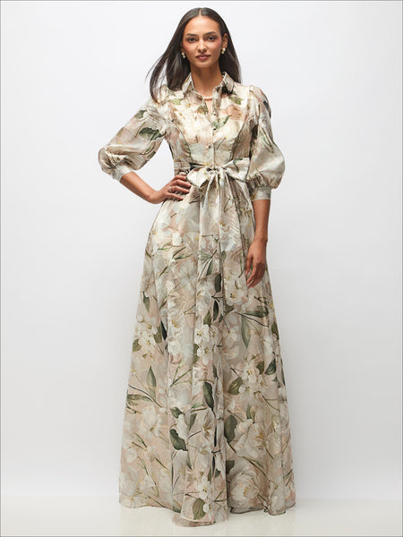 shirt dress formal Floral Metallic Organza Jacquard with Full Maxi Skirt & Sa Kids clothing resale shops near me