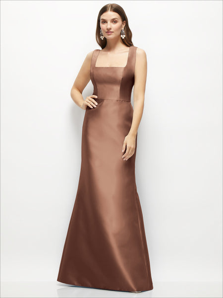 Satin Square Neck Fit and Flare Maxi Dress