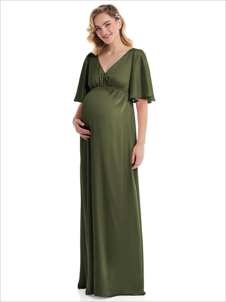 green and gold maternity dress Flutter Bell Sleeve Empire cute summer dresses